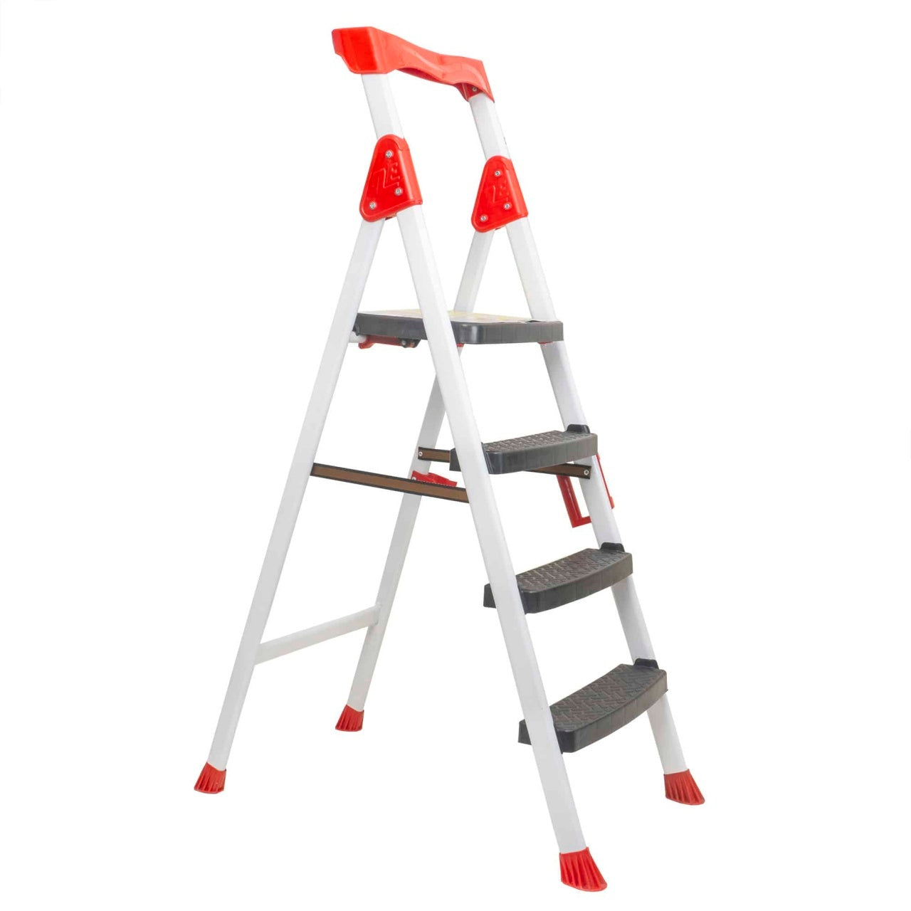 Scara metalica cu 3 trepte si platforma, alb, antiderapanta, suport 150kg