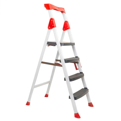 Scara metalica cu 3 trepte si platforma, alb, antiderapanta, suport 150kg