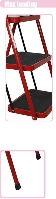Scara metalica cu 6 trepte late, rosie, trepte antiderapante, maner ergonomic