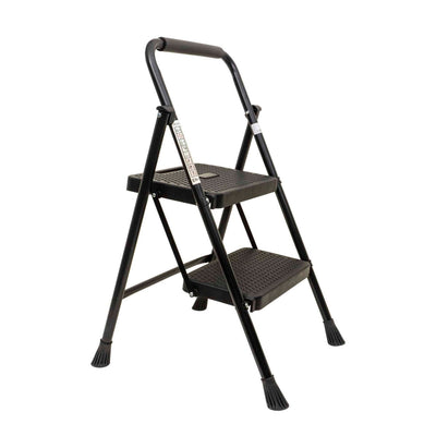 Scara metalica pliabila cu 2 trepte late, neagra, 82 cm inaltime
