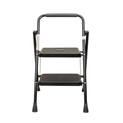 Scara metalica pliabila cu 2 trepte late, neagra, 82 cm inaltime