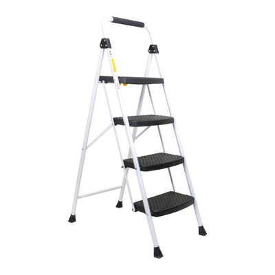 Scara metalica pliabila cu 4 trepte late, alb, 130 cm inaltime