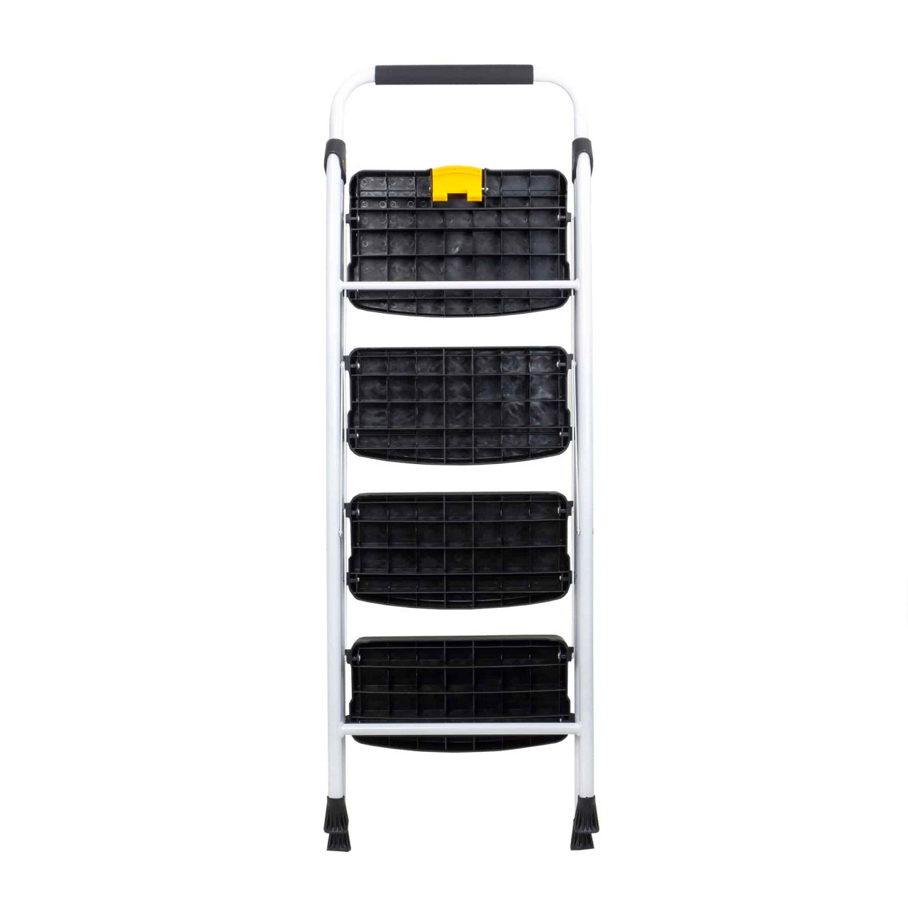 Scara metalica pliabila cu 4 trepte late, alb, 130 cm inaltime