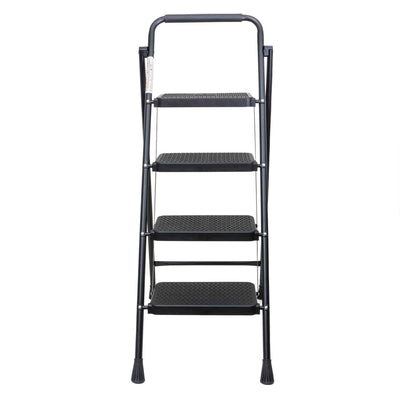 Scara metalica pliabila cu 4 trepte late, neagra, suport 150kg
