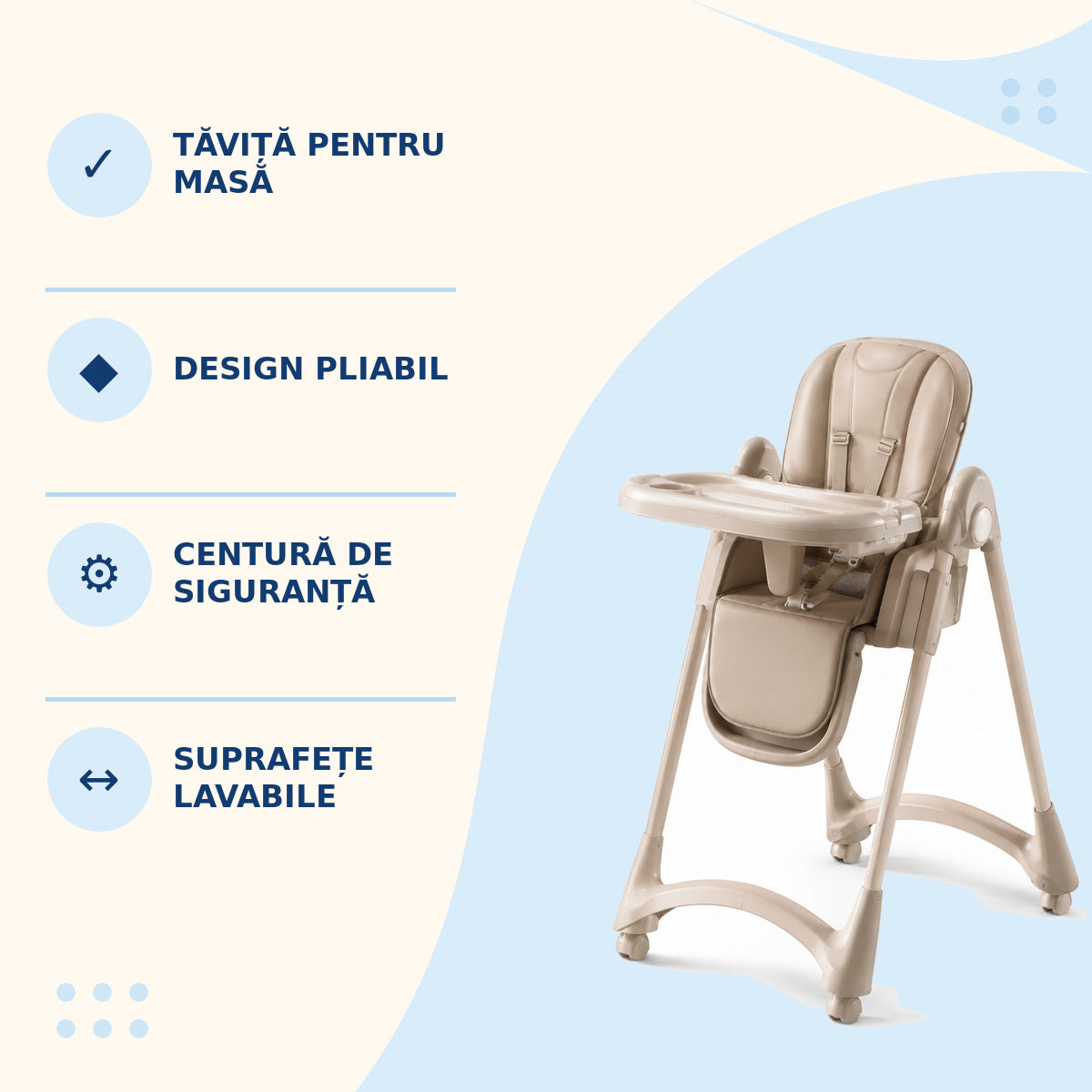 Scaun de Masă Multifuncțional pentru Bebeluși, Pliabil, Bej – imagine 3