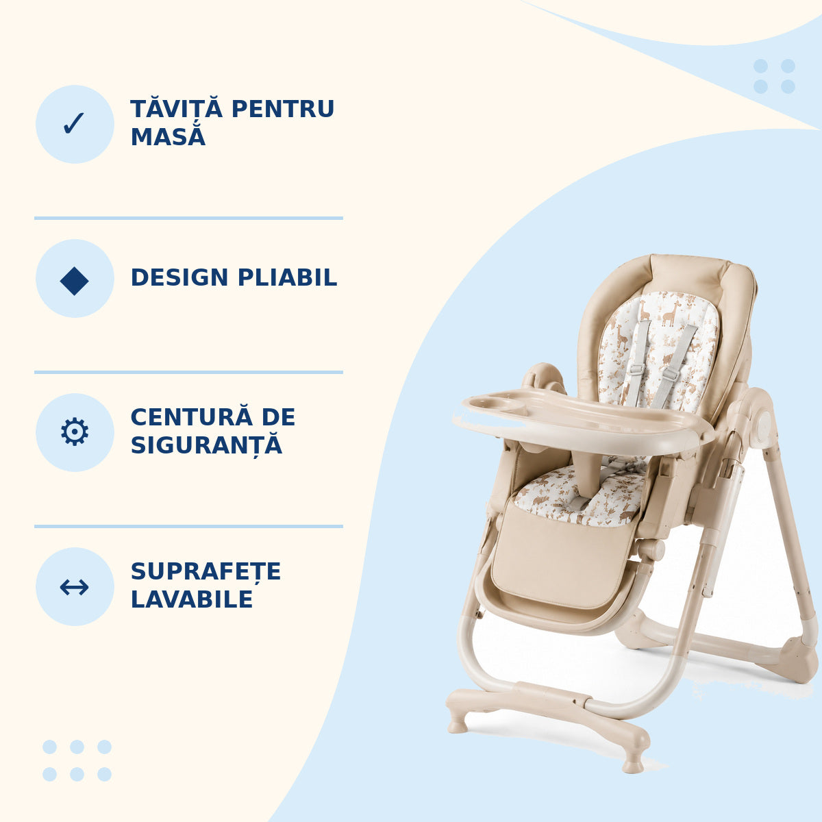 Scaun de Masă Pliabil pentru Bebeluși cu Tăviță, Bej – caracteristici