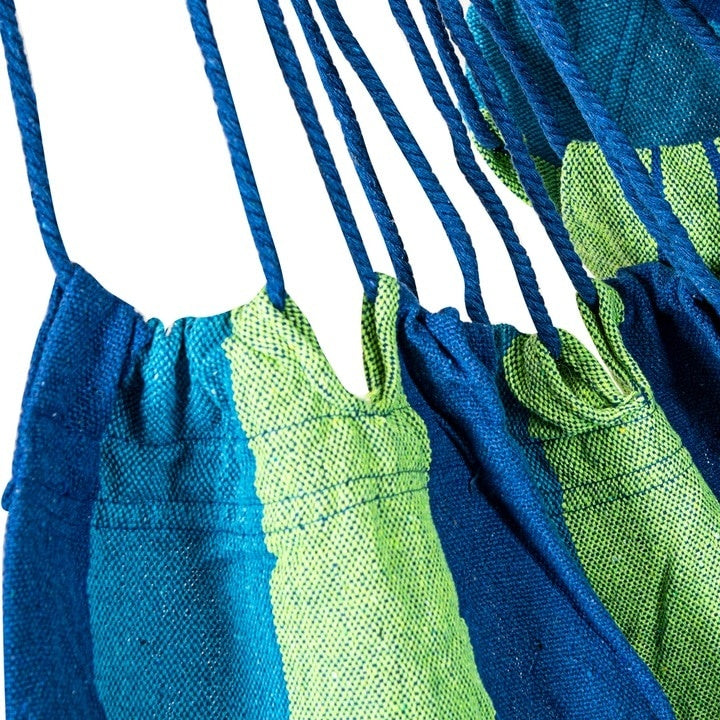 Scaun hamac suspendat, din material textil, dimensiuni 100x120x180cm, cu dpua perne, albastru