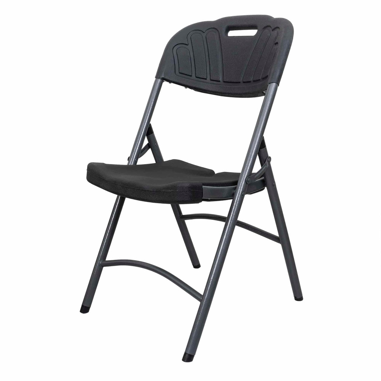 Scaun pliant din plastic pentru terasa, negru, rezistent si compact