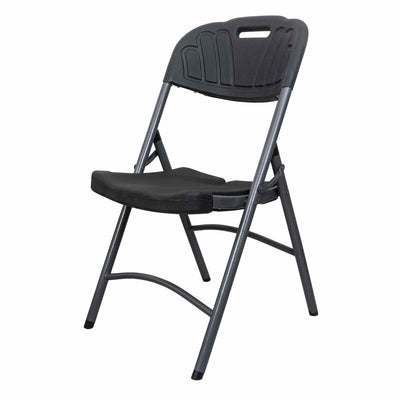 Scaun pliant din plastic pentru terasa, negru, rezistent si compact