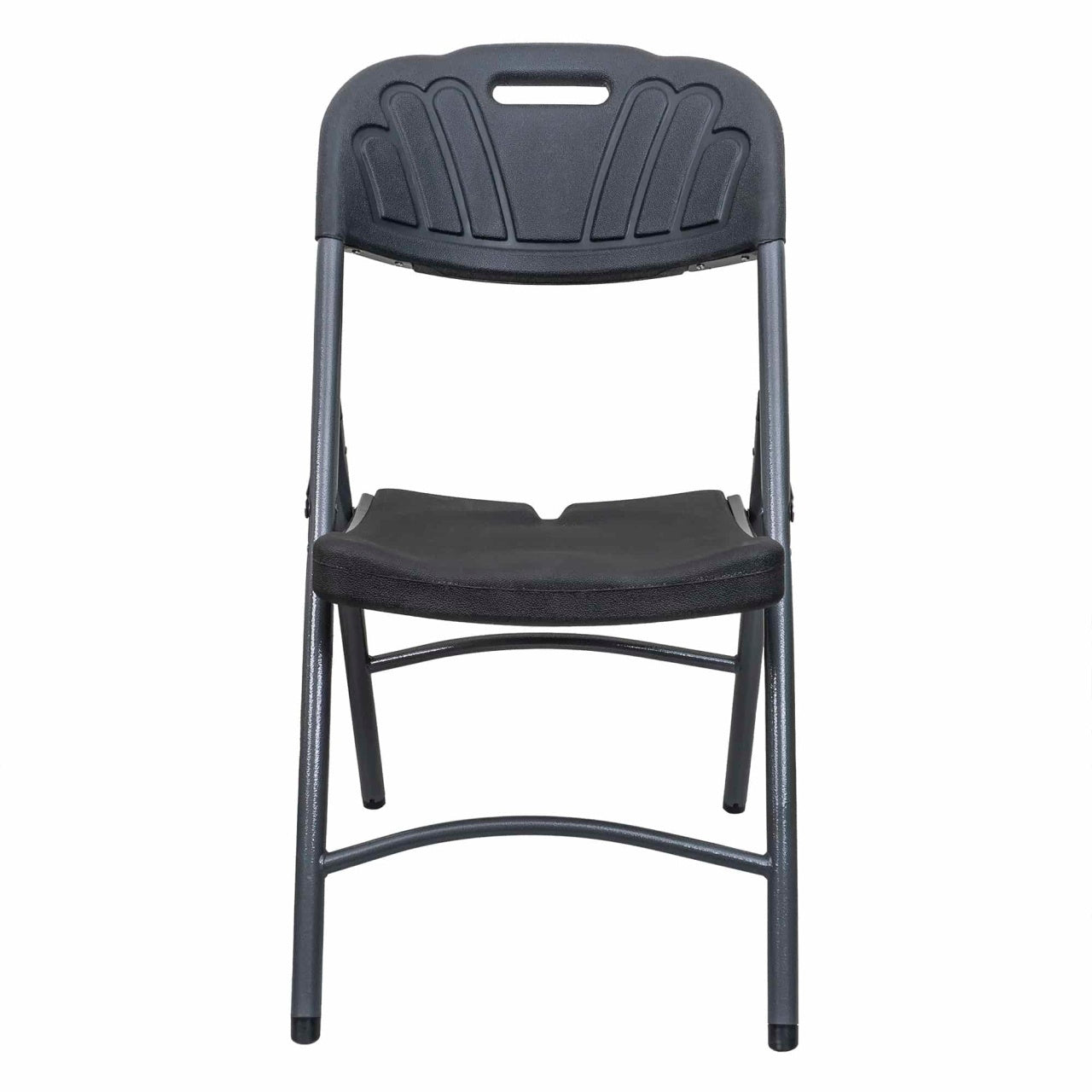 Scaun pliant din plastic pentru terasa, negru, rezistent si compact