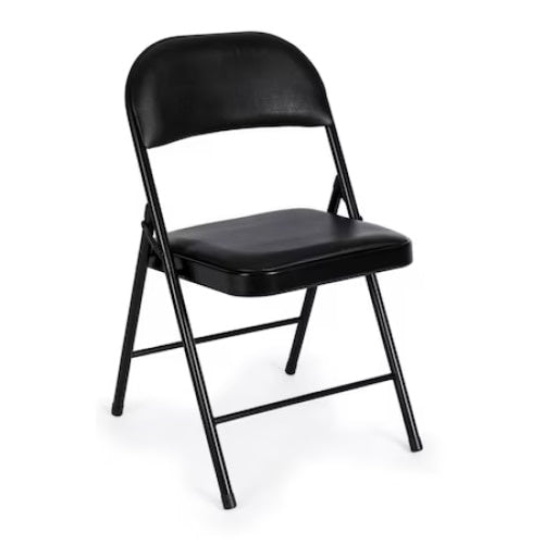 Scaun pliant tapitat, cu cadru de otel, rezistent la socuri, greutate maxim suportata 110kg, negru