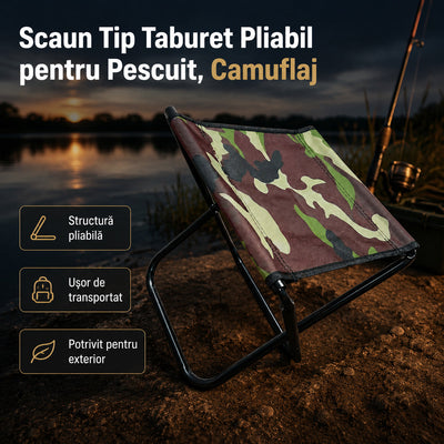 Scaun Tip Taburet Pliabil pentru Pescuit, Camuflaj – imagine principală promoțională