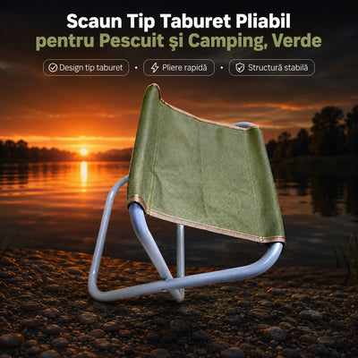 Scaun Tip Taburet Pliabil pentru Pescuit și Camping, Verde – imagine principală promoțională