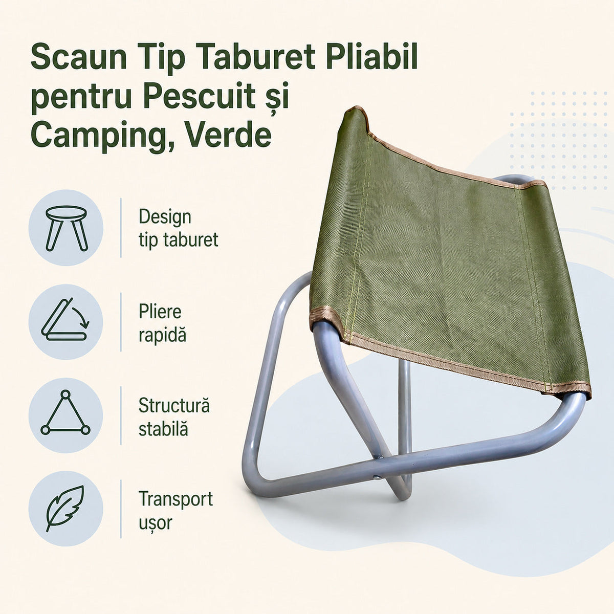 Scaun Tip Taburet Pliabil pentru Pescuit și Camping, Verde – caracteristici și beneficii