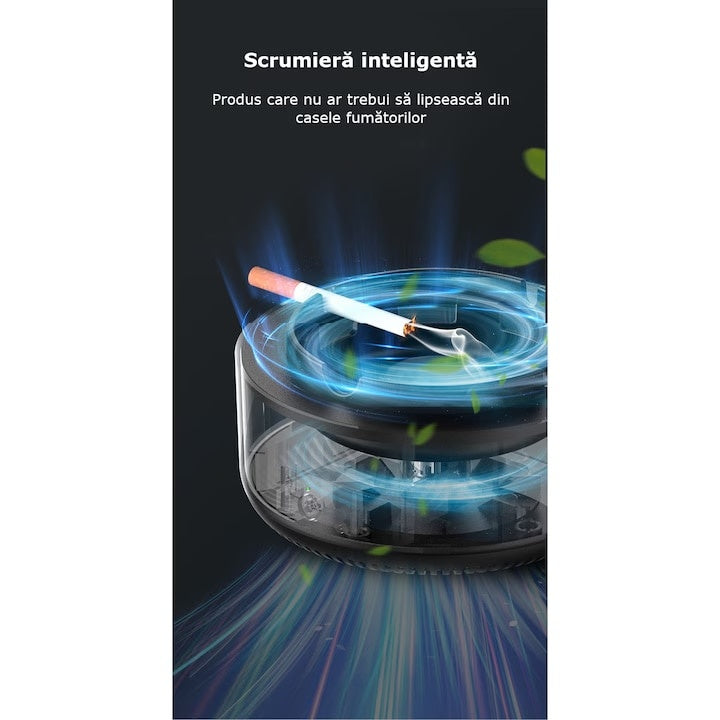 Scrumiera electrica cu aspiratie, purificator de aer, rasina epoxidica anti-topire, odorizant pentru eliminarea mirosului, gri