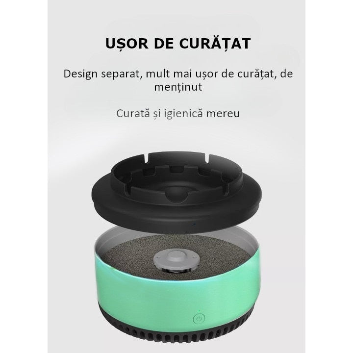 Scrumiera electrica cu aspiratie, purificator de aer, rasina epoxidica anti-topire, odorizant pentru eliminarea mirosului, verde