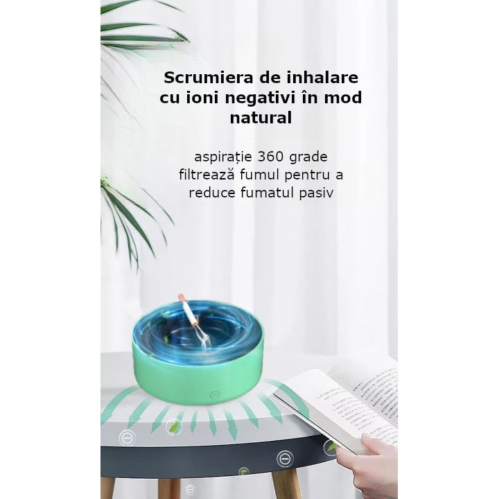 Scrumiera electrica cu aspiratie, purificator de aer, rasina epoxidica anti-topire, odorizant pentru eliminarea mirosului, verde