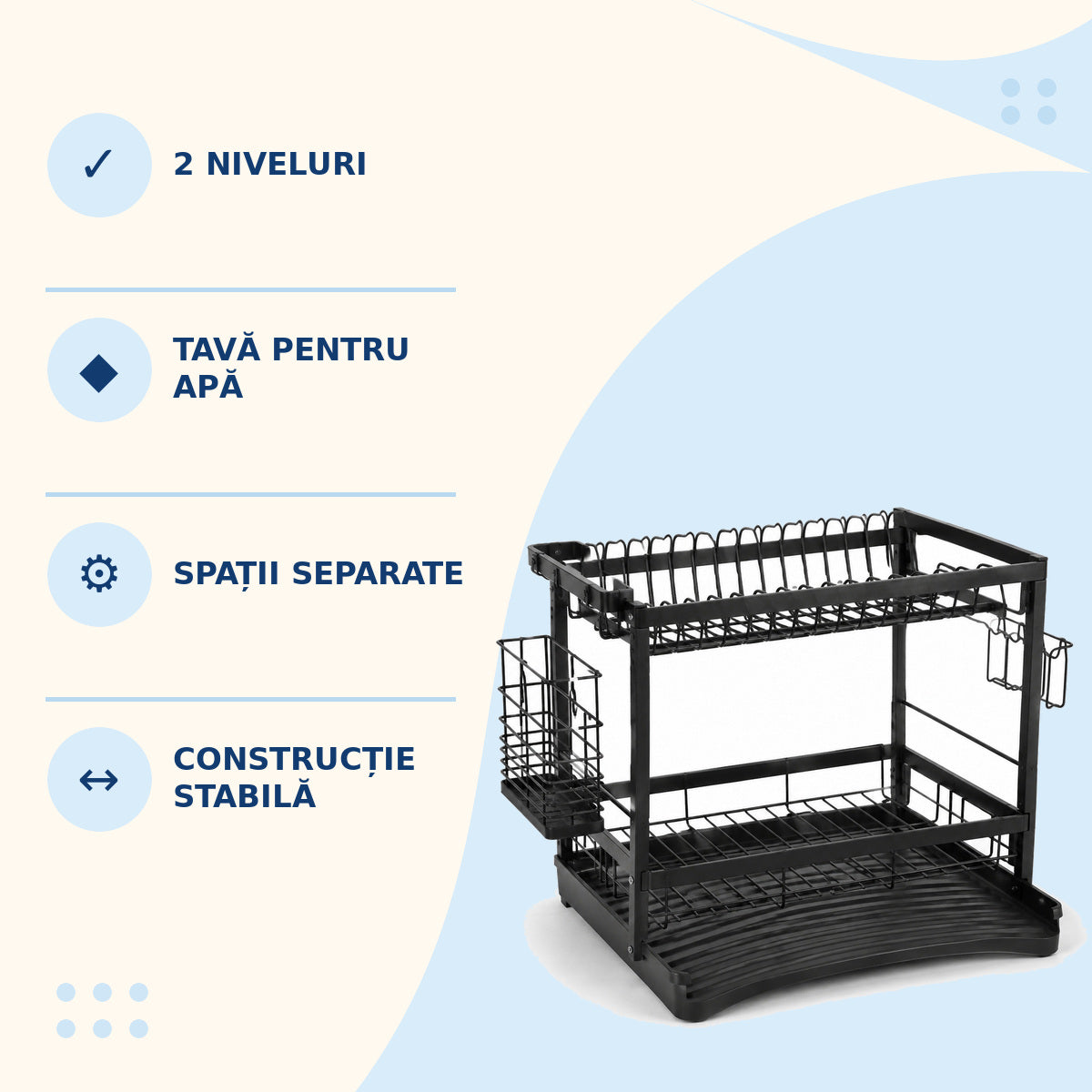 Scurgător de Vase cu 2 Niveluri și Tavă, Negru – caracteristici