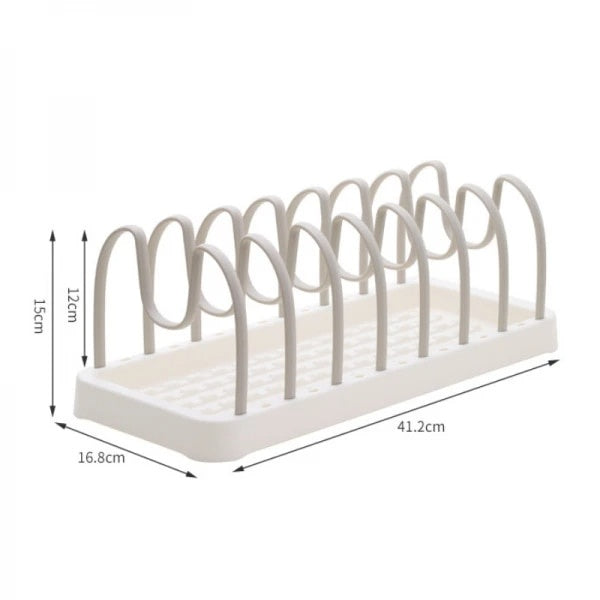 Scurgator/suport pentru scurgere capace si vase, reglabil, 7 separatoare, dimensiuni 41.2 (L) cm x 16.8 (l) cm x 15 (H) cm, din plastic, alb