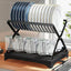 Scurgator vase cu 2 nivele, pliabil, sistem de scurgere a apei, dimensiuni 42 (L) cm x 30 (l) cm x 29.5 (H) cm, din metal si plastic, negru