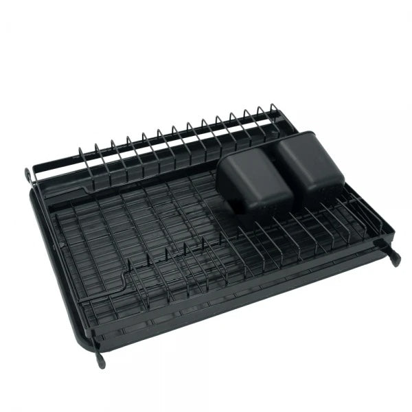 Scurgator vase cu 2 nivele, pliabil, sistem de scurgere a apei, dimensiuni 42 (L) cm x 30 (l) cm x 29.5 (H) cm, din metal si plastic, negru