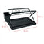 Scurgator vase cu 2 nivele, pliabil, sistem de scurgere a apei, dimensiuni 42 (L) cm x 30 (l) cm x 29.5 (H) cm, din metal si plastic, negru