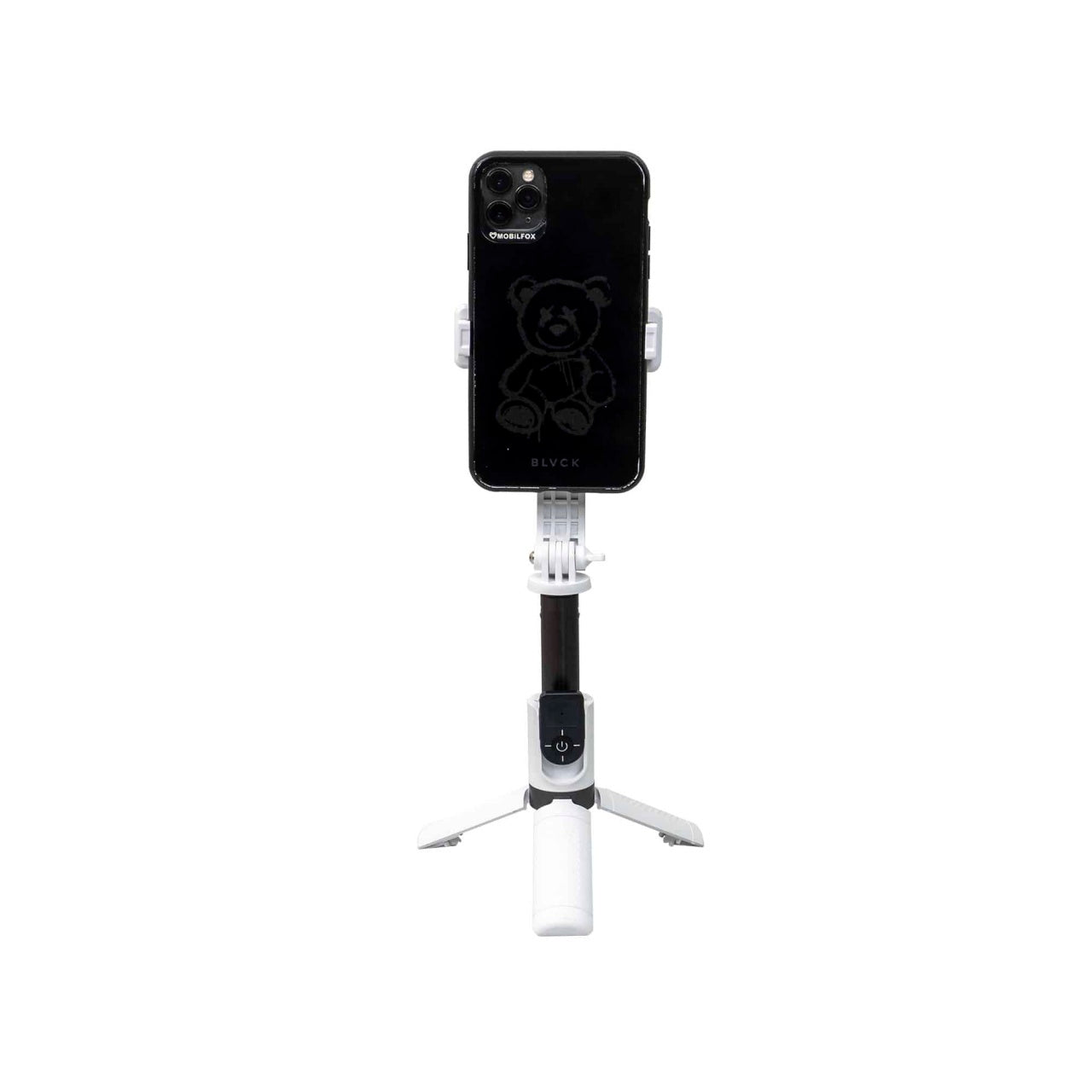 Selfie stick si trepied telescopic cu telecomanda bluetooth, alb, inaltime 25.5-65 cm