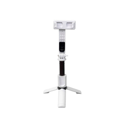 Selfie stick si trepied telescopic cu telecomanda bluetooth, alb, inaltime 25.5-65 cm