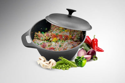 Semioala din fonta pura cu capac, 24x10.8 cm, capacitate 3.8L, compatibila inductie