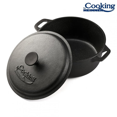Semioala din fonta pura cu capac, 5L, 26.4x11 cm, compatibila cu inductie