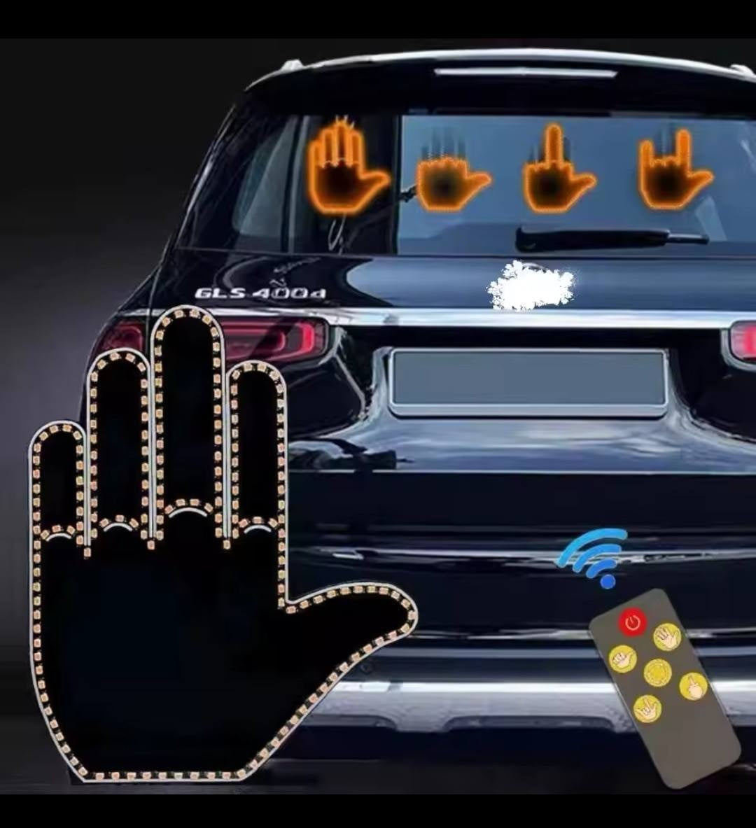 Semn LED auto cu telecomanda, tip mana, cu 4 moduri de utilizare, iluminare puternica, compatibilitate universala, negru/portocaliu