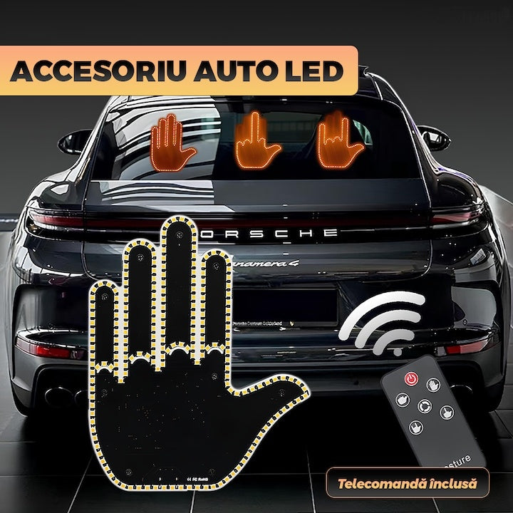 Semn LED auto cu telecomanda, tip mana, cu 4 moduri de utilizare, iluminare puternica, compatibilitate universala, negru/portocaliu