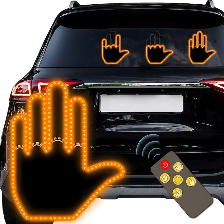 Semn LED auto cu telecomanda, tip mana, cu 4 moduri de utilizare, iluminare puternica, compatibilitate universala, negru/portocaliu