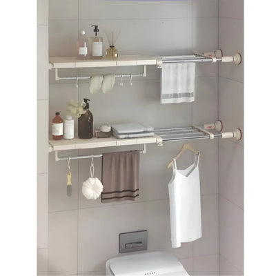 Separator telescopic extensibil pentru rafturi de dulap, reglabil 70-120 cm, cu ventuza, pentru compartimentarea dulapului, din metal si ABS, alb