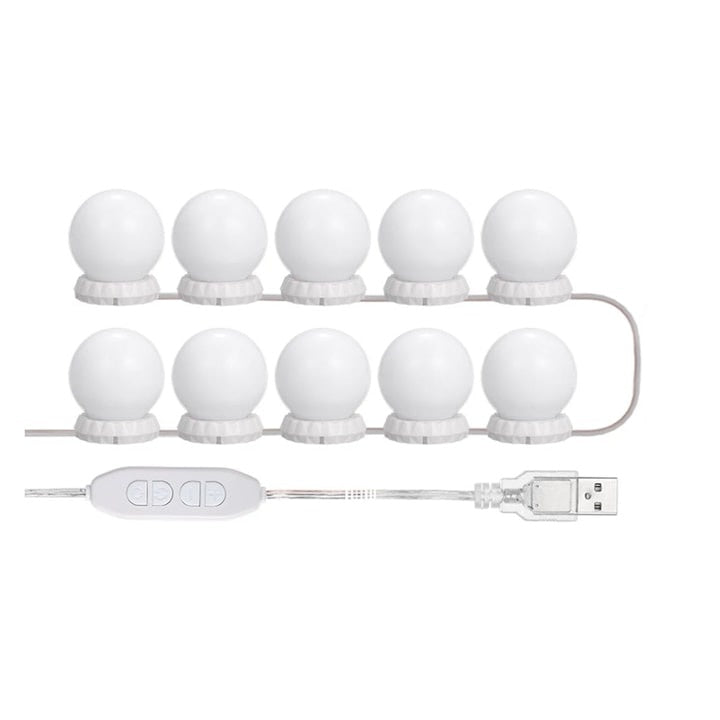 Set 10 Becuri LED pentru oglinda, cu alimentare prin USB, lungime cablu 5 m, alb