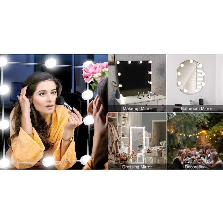 Set 10 Becuri LED pentru oglinda, cu alimentare prin USB, lungime cablu 5 m, alb