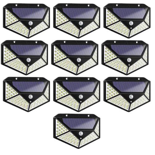 Set 10 lampi cu incarcare solara FOXMAG24, senzor miscare, 3 trepte de iluminare, 100 LED