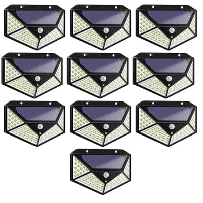 Set 10 lampi cu incarcare solara FOXMAG24, senzor miscare, 3 trepte de iluminare, 100 LED