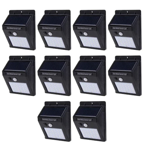 Set 10 lampi solare, FOXMAG24, 30 de LED, senzor de miscare, 0.55W, negru