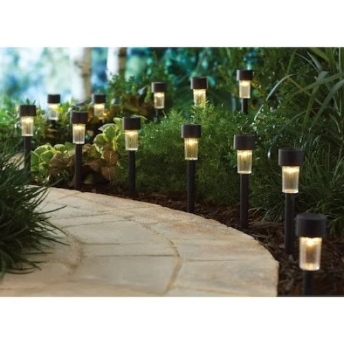 Set 10 lampi solare, pentru gradina, tip tarus, inaltime 30cm, negru