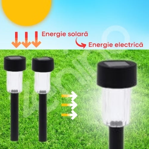 Set 10 lampi solare, pentru gradina, tip tarus, inaltime 30cm, negru