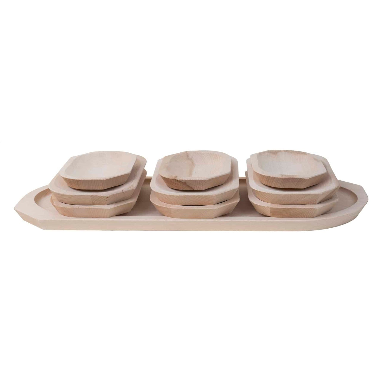 Set 10 platouri din lemn pentru servire, diverse dimensiuni, culoare fag