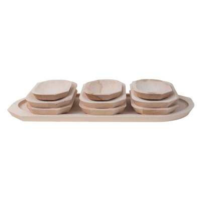 Set 10 platouri din lemn pentru servire, diverse dimensiuni, culoare fag