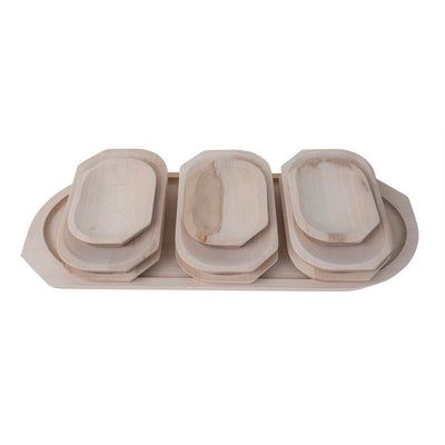 Set 10 platouri din lemn pentru servire, diverse dimensiuni, culoare fag
