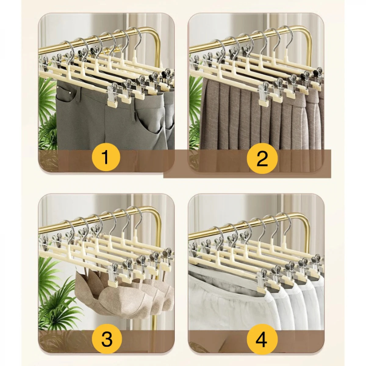 Set 10 umerase cu clips pentru pantaloni, din otel, dimensiuni 31 x 13 cm, crem