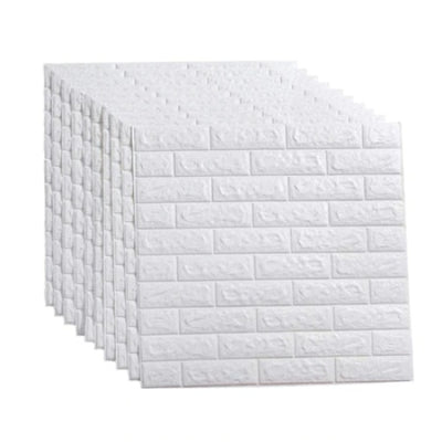 Set 10 x Tapet 3D autocolant FOXMAG24, 77x70 cm, model caramida in relief, alb, rezistent la apa, usor de curatat