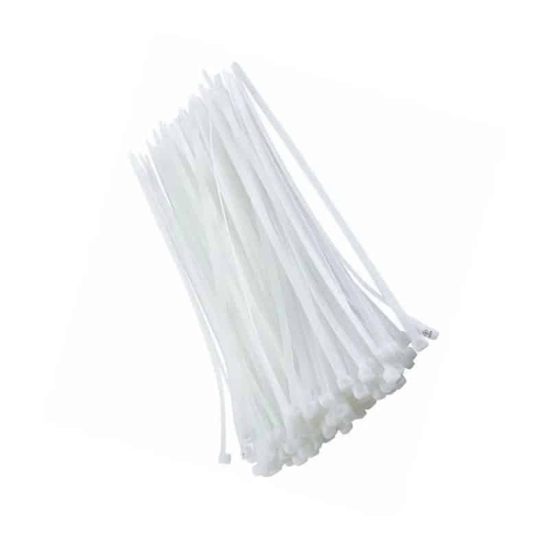 Set 100 coliere PVC 2.5x100mm alb pentru fixare cabluri si accesorii