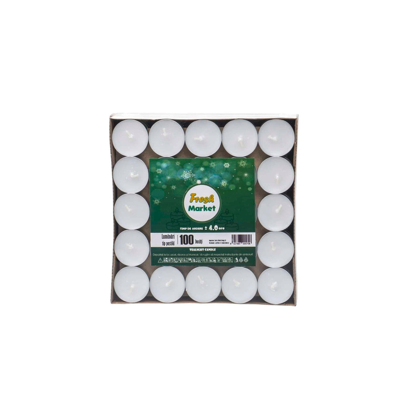 Set 100 lumanari decorative, 14g, alb, ardere 4 ore