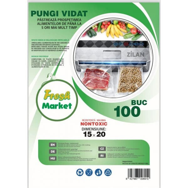 Set 100 pungi de vidat gofrate, 15x20 cm, grosime 90 microni