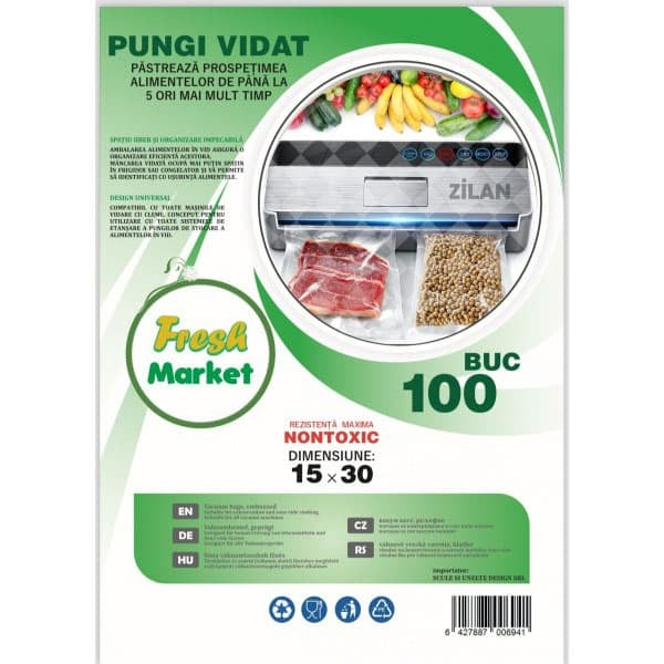 Set 100 pungi de vidat gofrate, 15x30 cm, grosime 90 microni